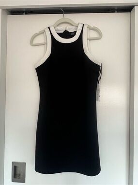 Aqua Black Mini Dress with White Trim